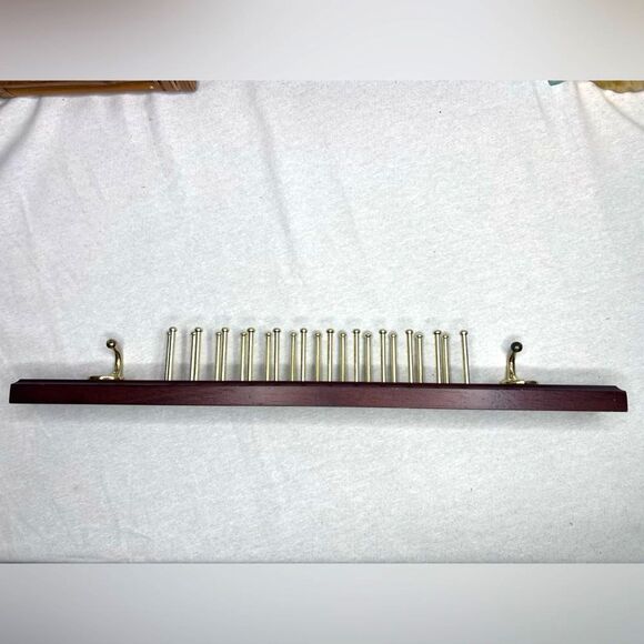 Elegant Wood 24 Tie Rack with Gold hooks and Belt/Jacket Rack Business Casual - Picture 6 of 7
